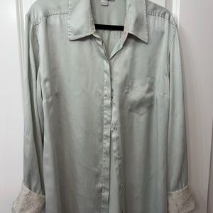 Vintage Victoria’s Secret Silk Button Down with Lace Cuffs in Pastel Green